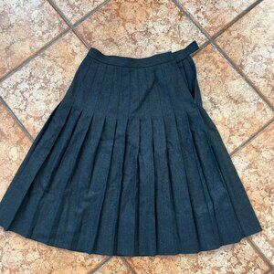 Vintage Grey Wool Pleated Skirt - Size Small